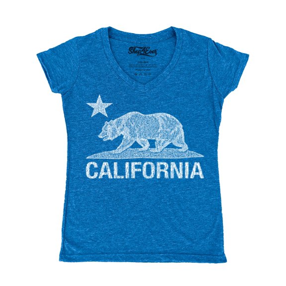 Shop4Ever Women's California Vintage Bear Slim Fit V-Neck T-Shirt Small Heather Royal Blue