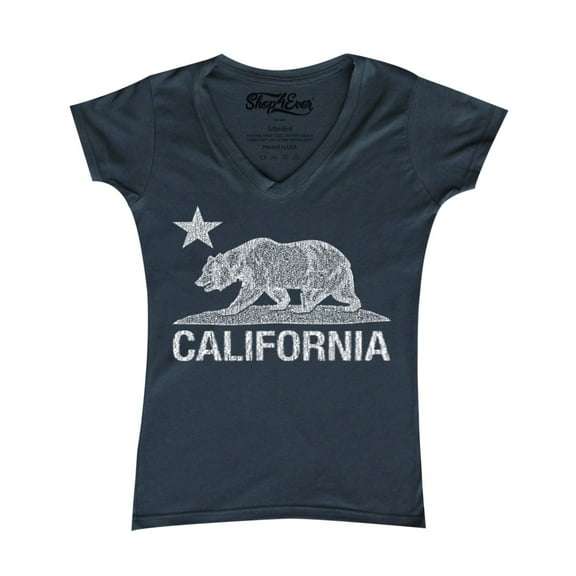 Shop4Ever Women's California Vintage Bear Slim Fit V-Neck T-Shirt X-Small Charcoal