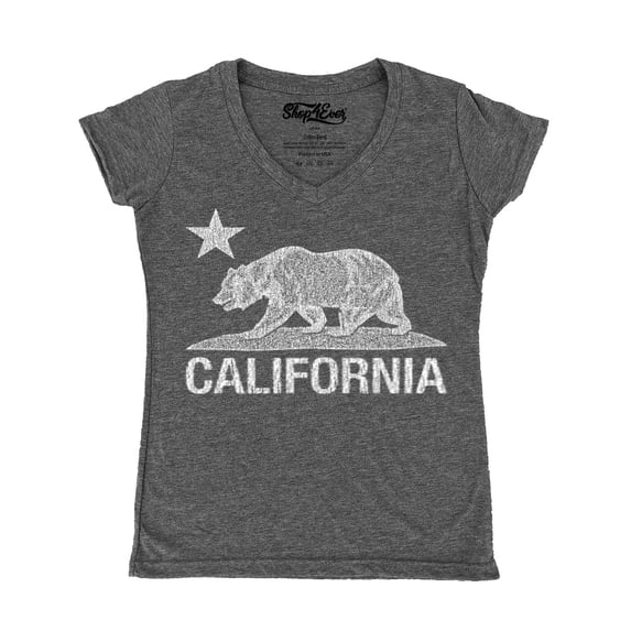 Shop4Ever Women's California Vintage Bear Slim Fit V-Neck T-Shirt XX-Large Heather Charcoal