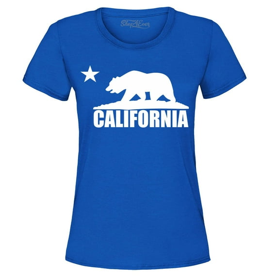 Shop4Ever Women's California White Bear Hoodies Republic of CA Graphic T-Shirt Large Royal Blue