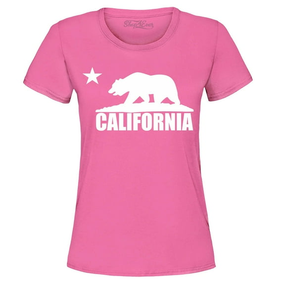 Shop4Ever Women's California White Bear Hoodies Republic of CA  Graphic T-Shirt Medium Azalea Pink