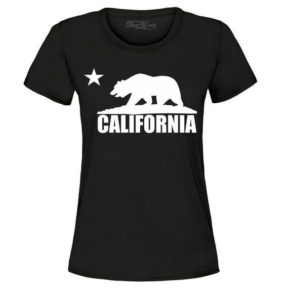 Shop4Ever Women's California White Bear Hoodies Republic of CA Graphic T-Shirt Medium Black