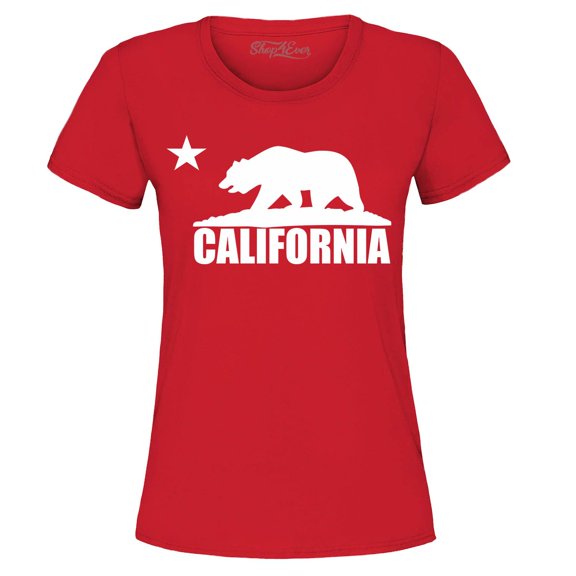 Shop4Ever Women's California White Bear Hoodies Republic of CA Graphic T-Shirt Medium Red