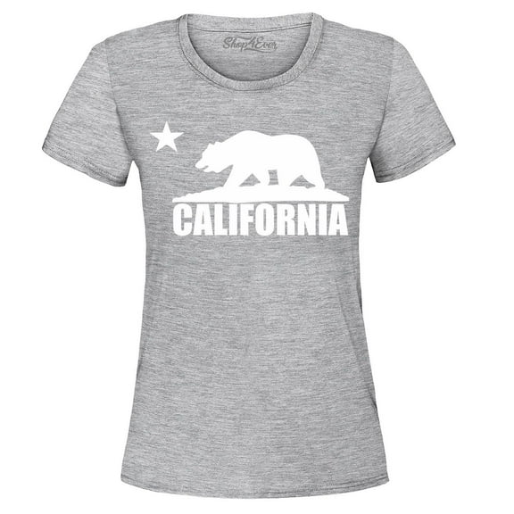 Shop4Ever Women's California White Bear Hoodies Republic of CA  Graphic T-Shirt X-Large Sports Grey