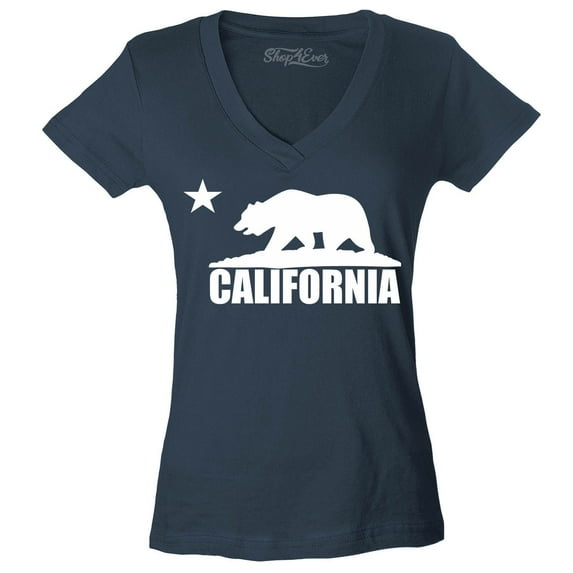 Shop4Ever Women's California White Bear Hoodies Republic of CA Slim Fit V-Neck T-Shirt Small Charcoal