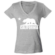 Shop4Ever Women's California White Bear Hoodies Republic of CA  Slim Fit V-Neck T-Shirt XX-Large Sports Grey