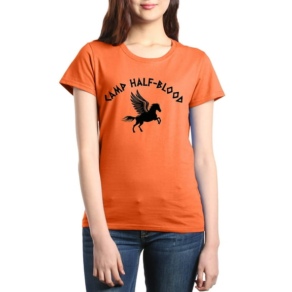Shop4Ever Women's Camp Half Blood Graphic T-Shirt Medium Orange