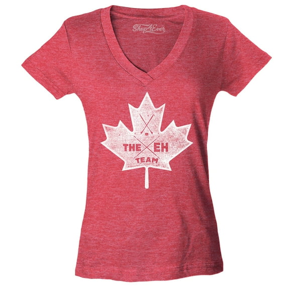 Shop4Ever Women's Canada Leaf The EH Team Canadian Pride Slim Fit V-Neck T-Shirt Large Heather Red