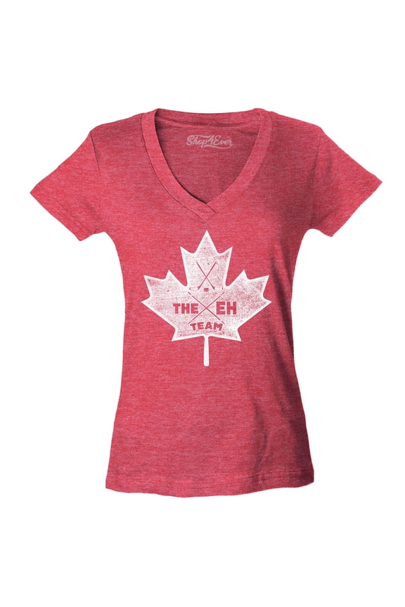 Women's Canada Leaf The EH Team Canadian Pride Slim Fit V-Neck T-Shirt Medium Heather Red