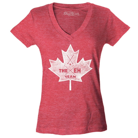 Shop4Ever Women's Canada Leaf The EH Team Canadian Pride Slim Fit V-Neck T-Shirt Medium Heather Red