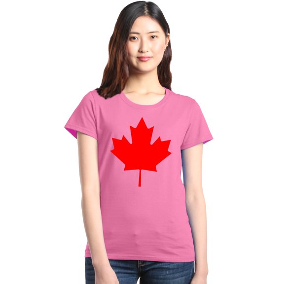 Shop4Ever Women's Canada Red Leaf Canadian Flag Graphic T-Shirt Large Azalea Pink