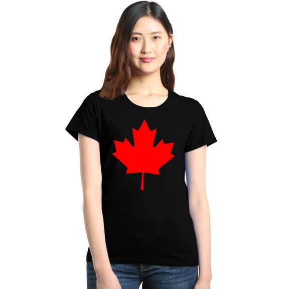 Shop4Ever Women's Canada Red Leaf Canadian Flag Graphic T-Shirt XXX-Large Black