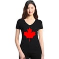 thumbnail image 1 of Shop4Ever Women's Canada Red Leaf Canadian Flag Slim Fit V-Neck T-Shirt XX-Large Black, 1 of 5