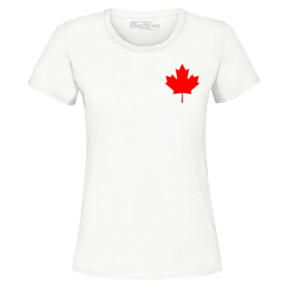 Shop4Ever Women's Canada Red Maple Leaf Pocket Size Canadian Graphic T-Shirt Medium White