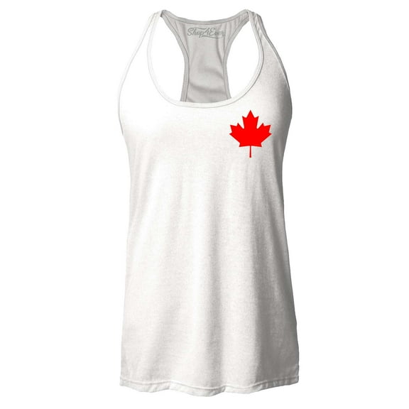 Shop4Ever Women's Canada Red Maple Leaf Pocket Size Canadian Racerback Tank Top Large White