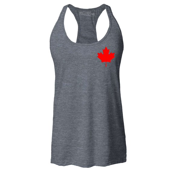 Shop4Ever Women's Canada Red Maple Leaf Pocket Size Canadian Racerback Tank Top X-Large Charcoal