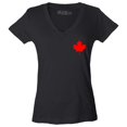 thumbnail image 1 of Shop4Ever Women's Canada Red Maple Leaf Pocket Size Canadian Slim Fit V-Neck T-Shirt X-Large Black, 1 of 5