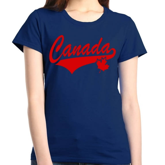 Shop4Ever Women's Canada Red with Leaf Canadian Flag Graphic T-Shirt XXX-Large Navy