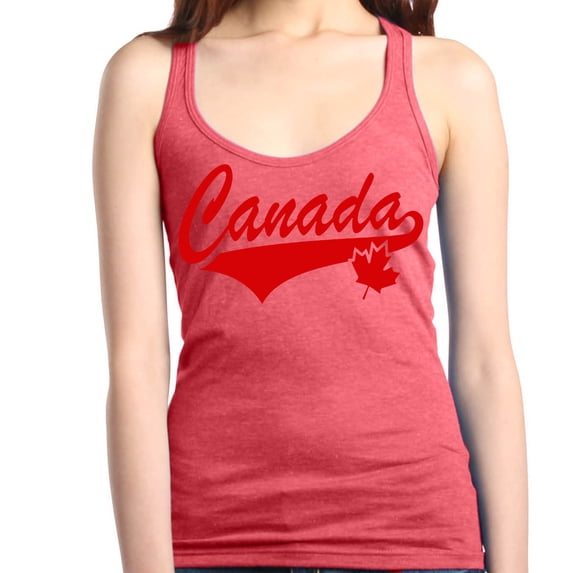 Shop4Ever Women's Canada Red with Leaf Canadian Flag Racerback Tank Top Medium Red