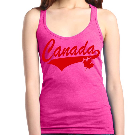 Shop4Ever Women's Canada Red with Leaf Canadian Flag Racerback Tank Top X-Small Fuchsia