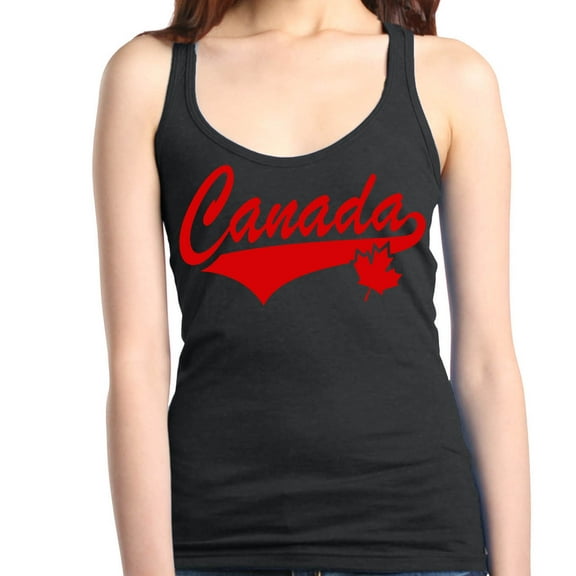 Shop4Ever Women's Canada Red with Leaf Canadian Flag Racerback Tank Top XX-Large Black