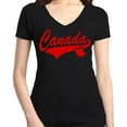 thumbnail image 1 of Shop4Ever Women's Canada Red with Leaf Canadian Flag Slim Fit V-Neck T-Shirt Small Black, 1 of 5