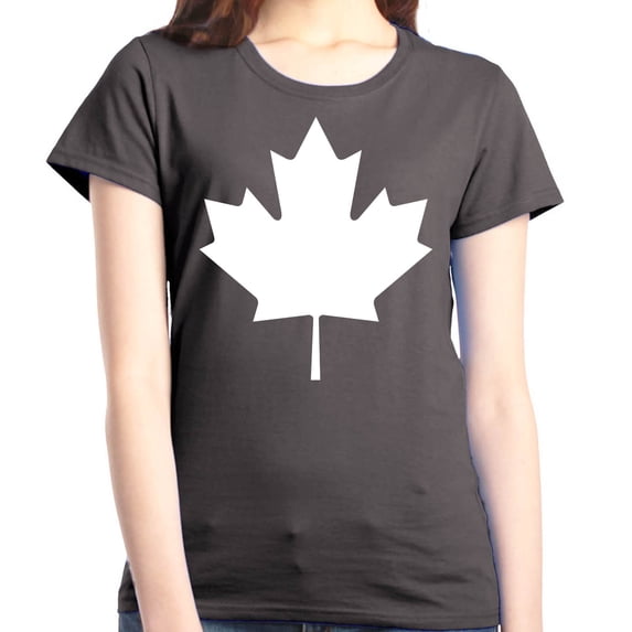 Shop4Ever Women's Canada White Leaf Proud Canadian Flag Graphic T-Shirt Large Charcoal