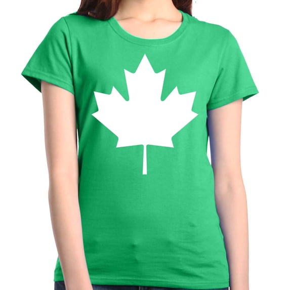 Shop4Ever Women's Canada White Leaf Proud Canadian Flag Graphic T-Shirt Large Irish Green