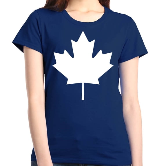 Shop4Ever Women's Canada White Leaf Proud Canadian Flag Graphic T-Shirt X-Large Navy