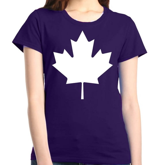Shop4Ever Women's Canada White Leaf Proud Canadian Flag Graphic T-Shirt XXX-Large Purple