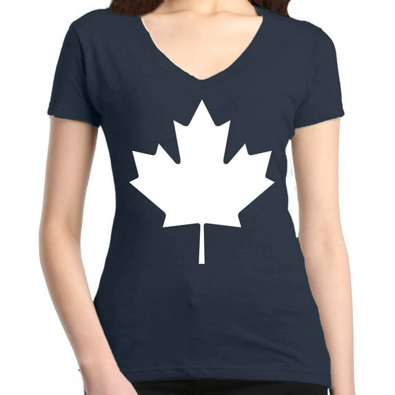 Shop4Ever Women's Canada White Leaf Proud Canadian Flag Slim Fit V-Neck T-Shirt X-Small Charcoal
