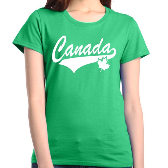 Shop4Ever Women's Canada White with Leaf Proud Canadian Flag Graphic T-Shirt Large Irish Green
