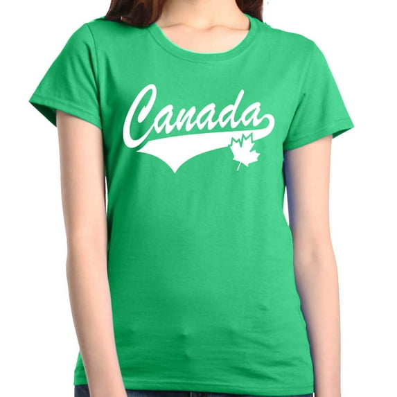 Shop4Ever Women's Canada White with Leaf Proud Canadian Flag Graphic T-Shirt XXX-Large Irish Green
