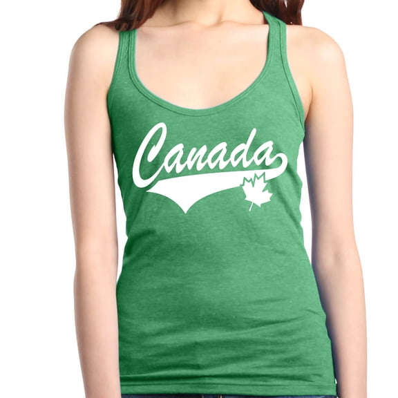 Shop4Ever Women's Canada White with Leaf Proud Canadian Flag Racerback Tank Top Large Kelly Green