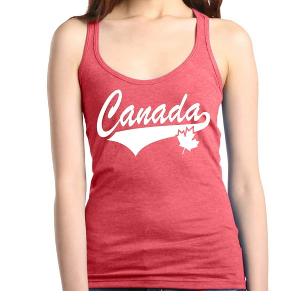 Shop4Ever Women's Canada White with Leaf Proud Canadian Flag Racerback Tank Top Medium Red