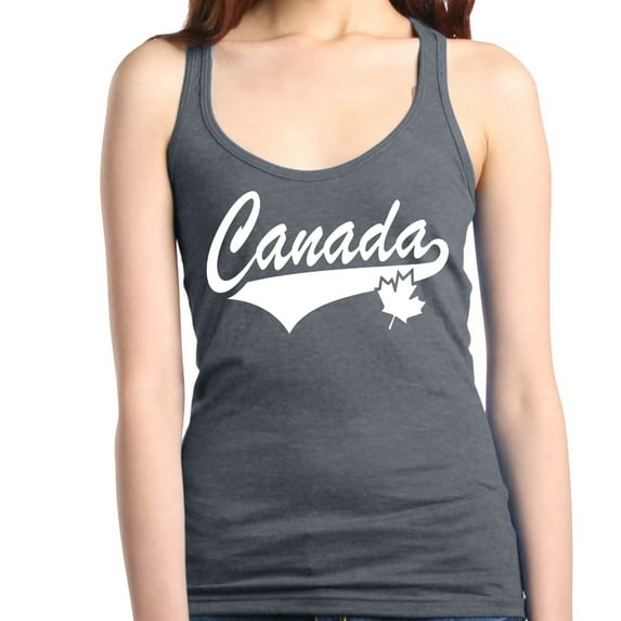 Shop4Ever Women's Canada White with Leaf Proud Canadian Flag Racerback Tank Top X-Small Charcoal