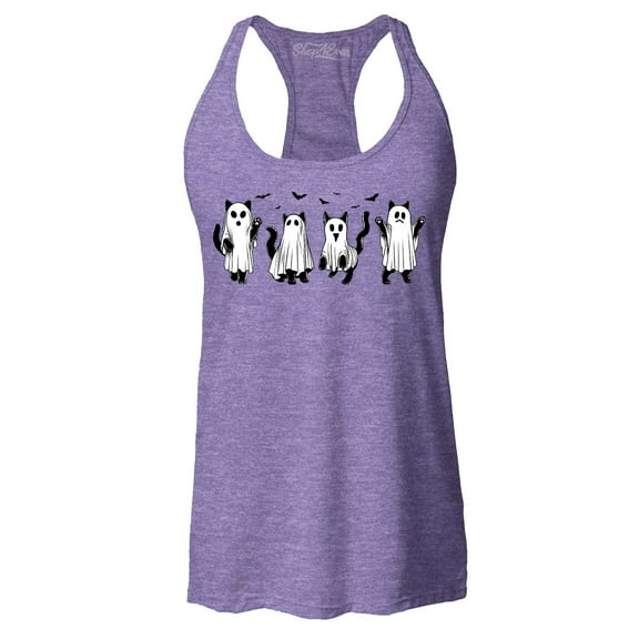 Shop4Ever Women's Cat Ghosts Halloween Racerback Tank Top Medium Purple