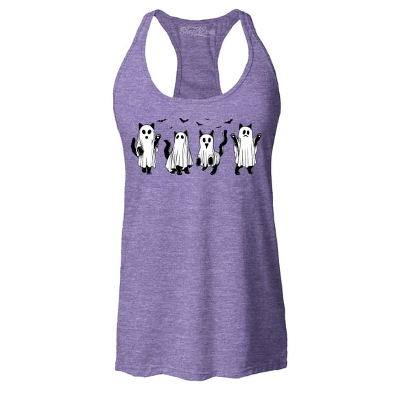Shop4Ever Women's Cat Ghosts Halloween Racerback Tank Top Small Purple