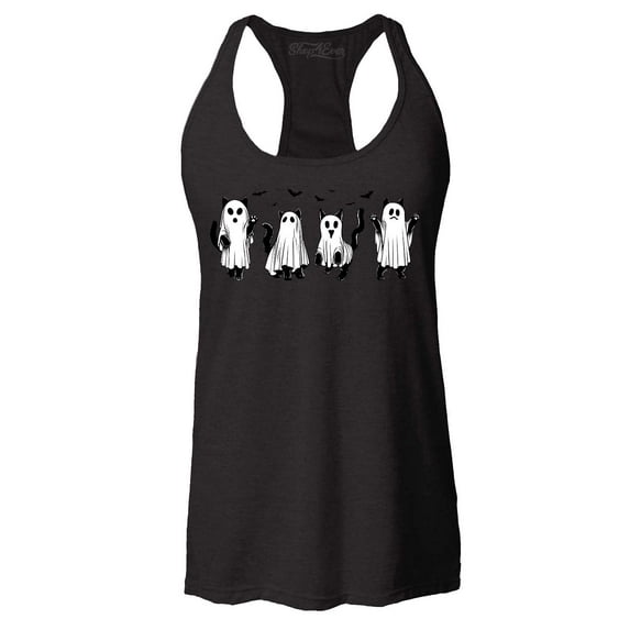 Shop4Ever Women's Cat Ghosts Halloween Racerback Tank Top X-Small Black