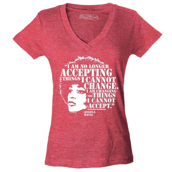 Shop4Ever Women's Changing The Things I Cannot Accept Angela Davis Slim Fit V-Neck T-Shirt Small Heather Red