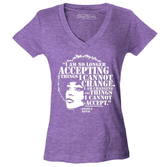 Shop4Ever Women's Changing The Things I Cannot Accept Angela Davis Slim Fit V-Neck T-Shirt XX-Large Heather Purple