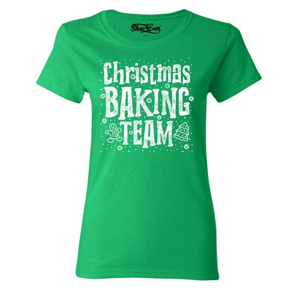 Shop4Ever Women's Christmas Baking Team WHITE Graphic T-Shirt Large Irish Green