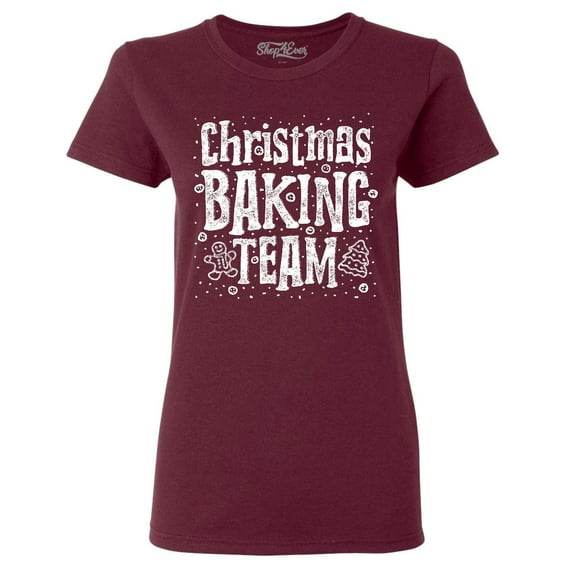Shop4Ever Women's Christmas Baking Team WHITE Graphic T-Shirt X-Large Maroon