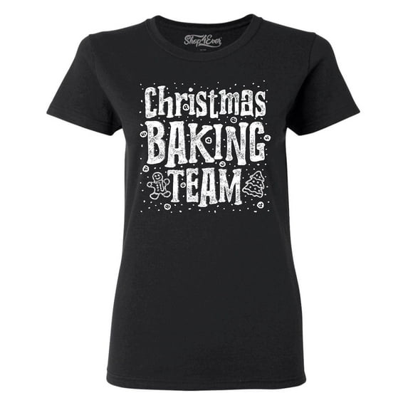 Shop4Ever Women's Christmas Baking Team WHITE Graphic T-Shirt XX-Large Black