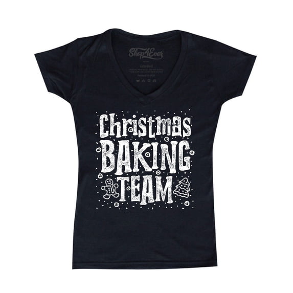 Shop4Ever Women's Christmas Baking Team WHITE Slim Fit V-Neck T-Shirt Large Black