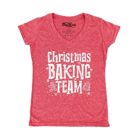 Shop4Ever Women's Christmas Baking Team WHITE Slim Fit V-Neck T-Shirt X-Small Heather Red