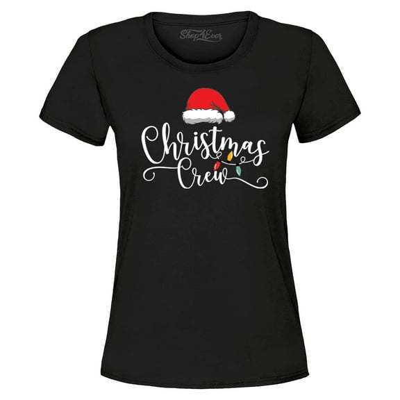 Shop4Ever Women's Christmas Crew Matching Xmas Holiday Graphic T-Shirt Medium Black