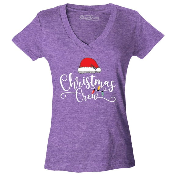Shop4Ever Women's Christmas Crew Matching Xmas Holiday Slim Fit V-Neck T-Shirt X-Large Heather Purple