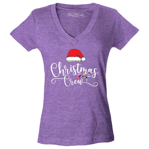 Shop4Ever Women's Christmas Crew Matching Xmas Holiday Slim Fit V-Neck T-Shirt X-Small Heather Purple