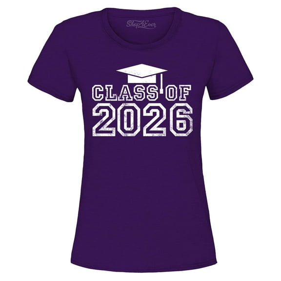 Shop4Ever Women's Class of 2026 Graphic T-Shirt Small Purple